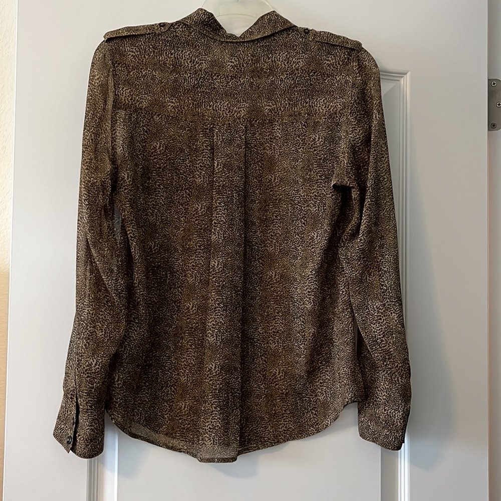 Sheer Leopard Print Long Sleeve Button Up Top - image 4